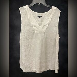 100% linen Talbots white Sleeveless V-neck Blouse